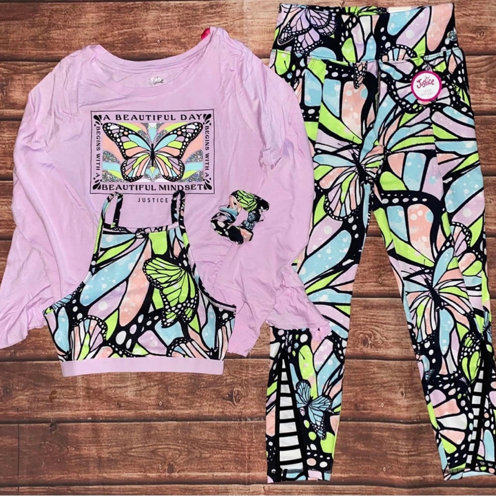 NWT Justice Girls Active wear Butterfly Set - Lavender and Multicolor